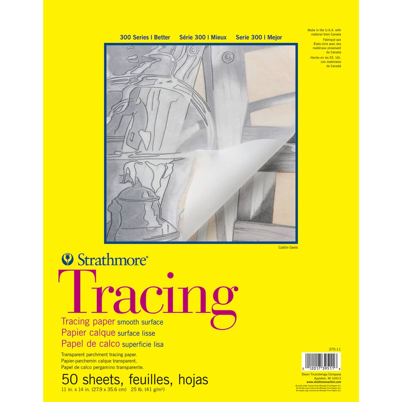 Strathmore Tracing Paper Pad, 300 Series, Tape-Bound, 50 Sheets, 11" x 14""